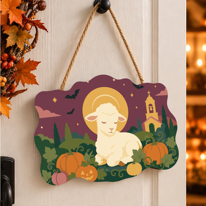 Paint by Numbers - Wooden Door Hanger | Lamb Resting in the Pumpkin Patch