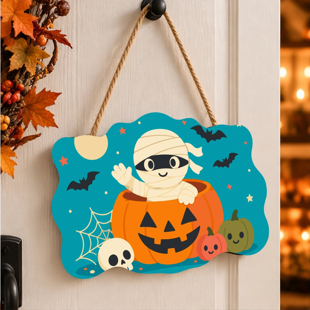 Paint by Numbers - Wooden Door Hanger | Mummy in a Jack-o'-Lantern