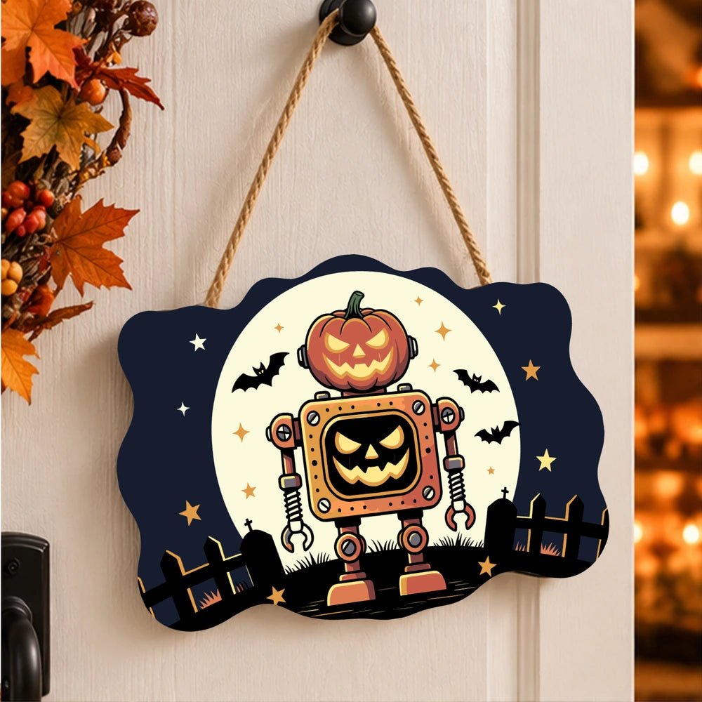 
Paint by Numbers - Wooden Door Hanger | Pumpkin Robot Under the Moon