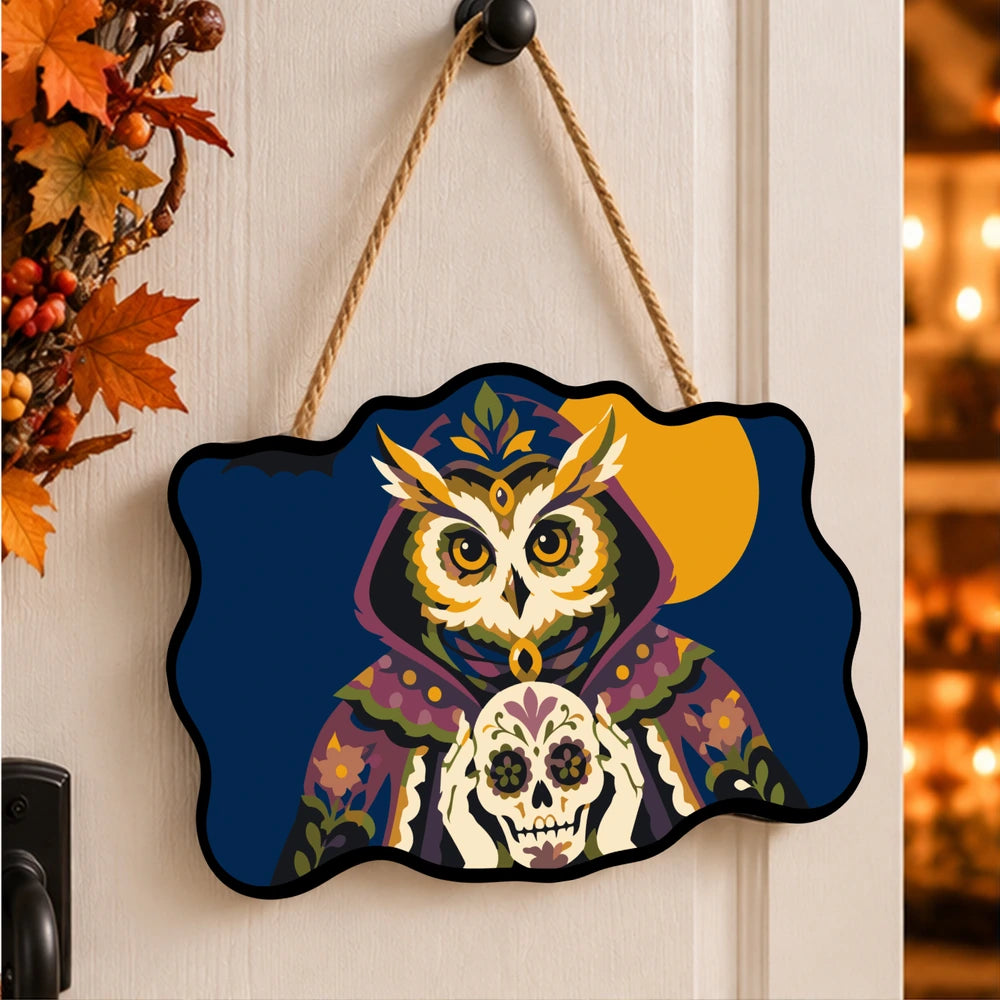 Paint by Numbers - Wooden Door Hanger | Sugar Skull Owl in a Hood