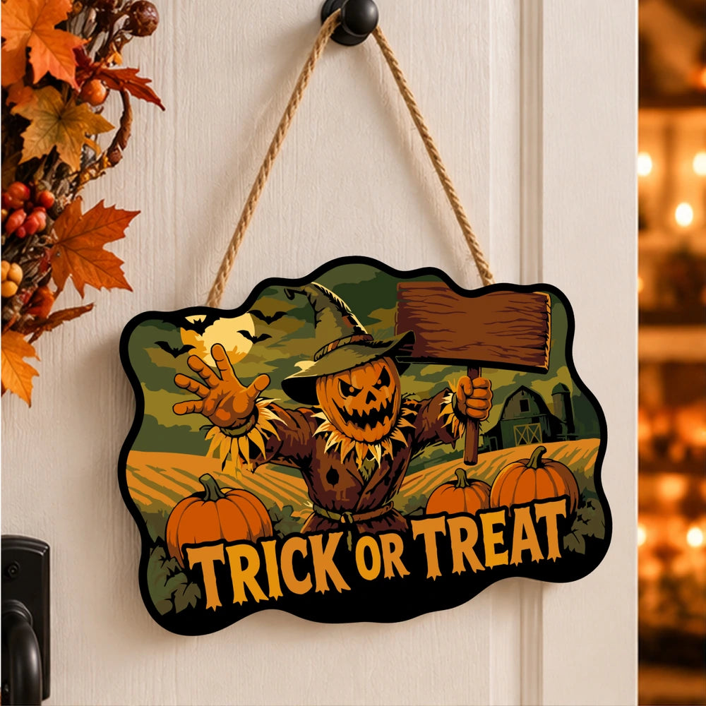 Paint by Numbers - Wooden Door Hanger | Trick or Treat Scarecrow with a Sign