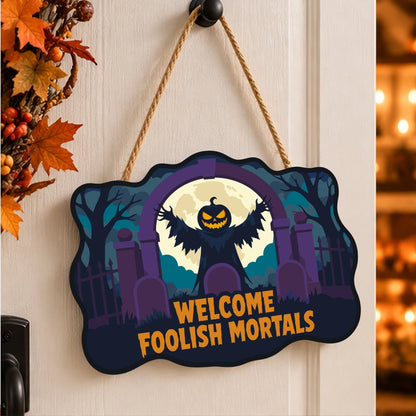 Paint by Numbers - Wooden Door Hanger | Welcome Foolish Mortals Pumpkin Bat