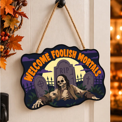 Paint by Numbers - Wooden Door Hanger | Welcome Foolish Mortals Zombie