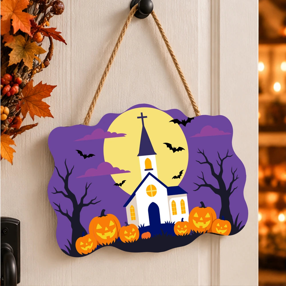 Paint by Numbers - Wooden Door Hanger | White Church Under the Full Moon