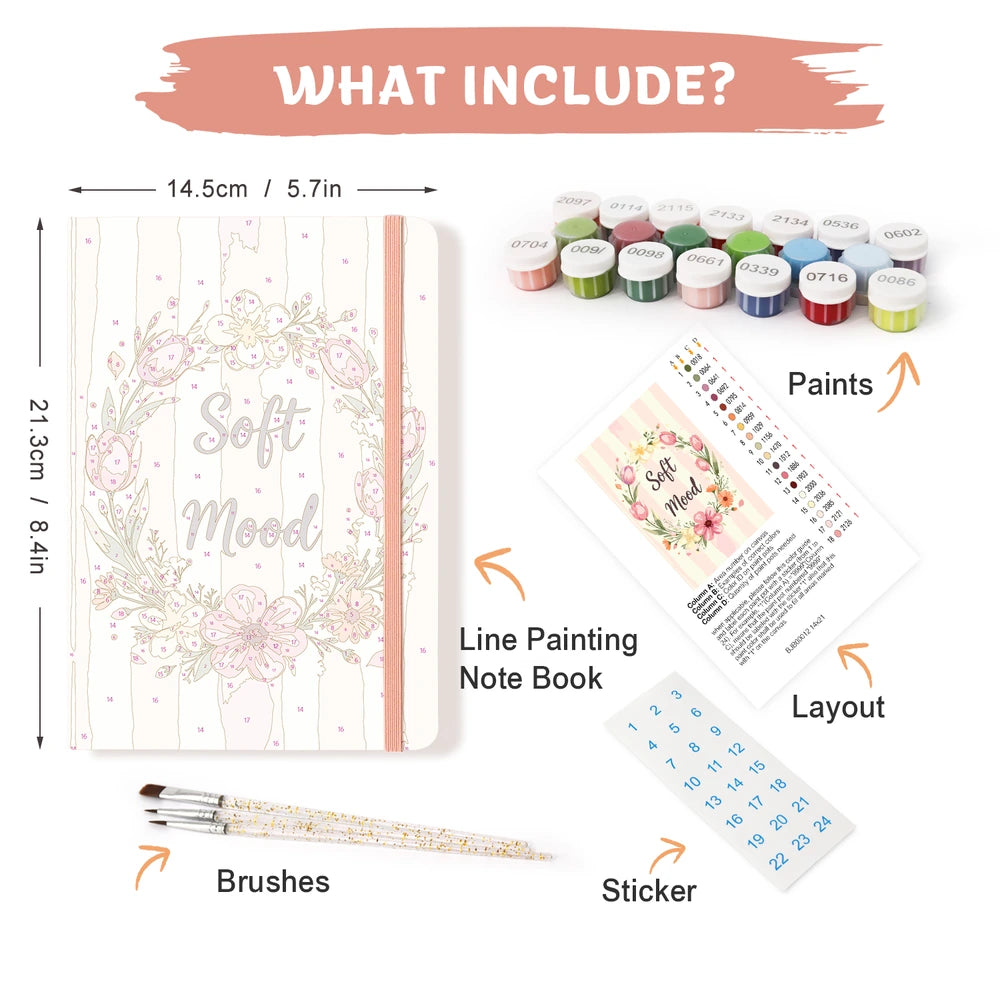 
Paint by Numbers Hardcover Journal Notebook - Soft Mood Floral Wreath