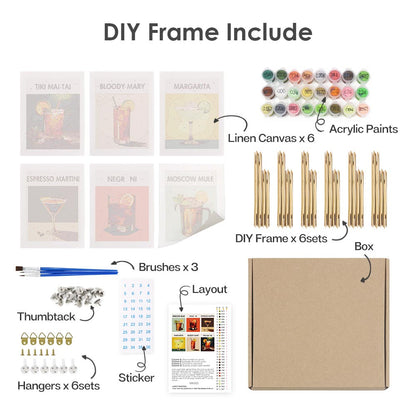 Paint by Numbers – 6 Mini Paintings | Modern Cocktails Set