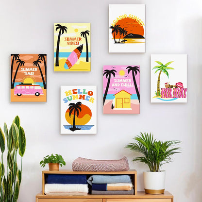 Paint by Numbers – 6 Mini Paintings | Retro Summer Holiday Set