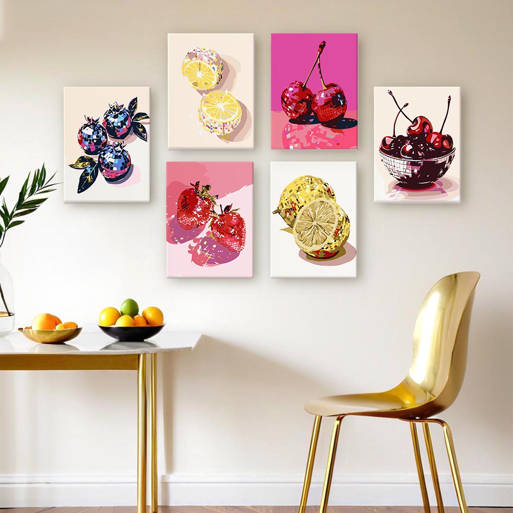 
Paint by Numbers – 6 Mini Paintings | Disco Fruit Pop Art Set