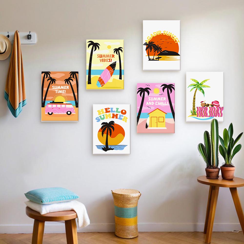 Paint by Numbers – 6 Mini Paintings | Retro Summer Holiday Set