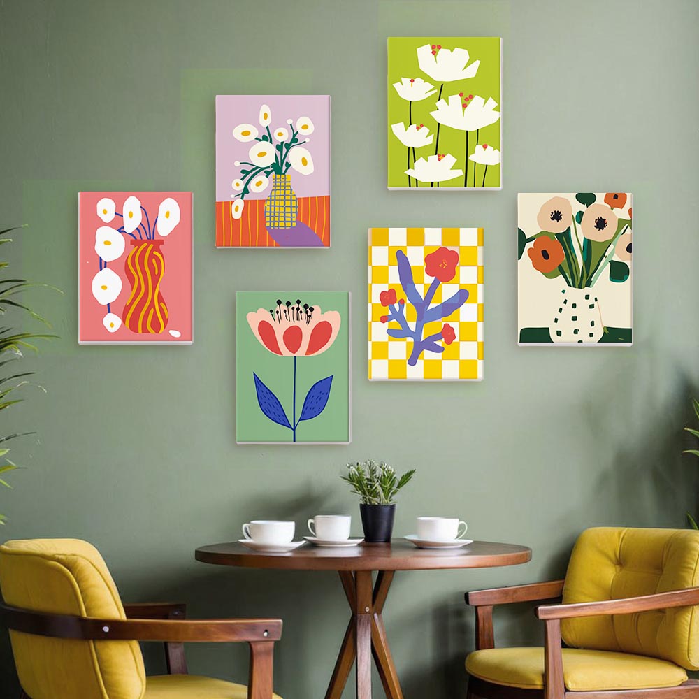Paint by Numbers – 6 Mini Paintings | Modern Floral Pop Art Set