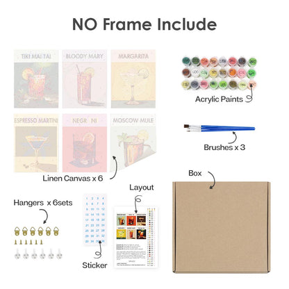 Paint by Numbers – 6 Mini Paintings | Modern Cocktails Set