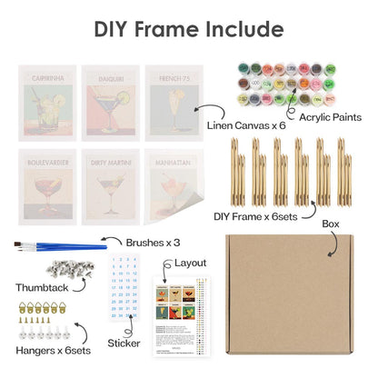 Paint by Numbers – 6 Mini Paintings | Elegant Cocktails Set