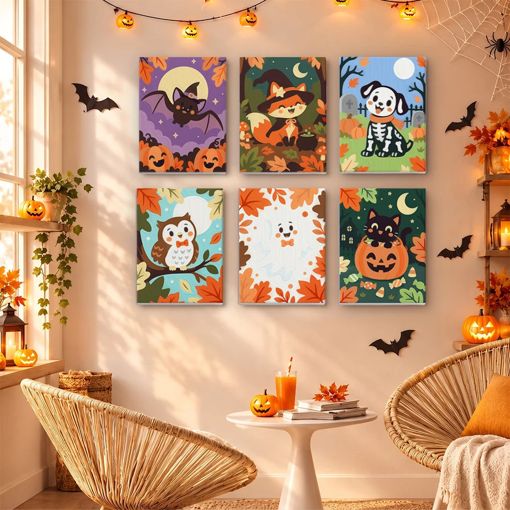 Paint by Numbers – 6 Mini Paintings | Autumn Leaves Halloween Pets Set