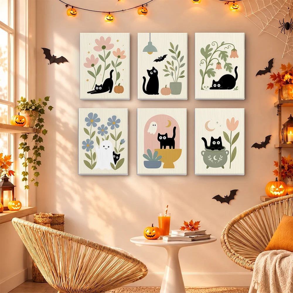 
Paint by Numbers – 6 Mini Paintings | Black Cats Among Wildflowers Set