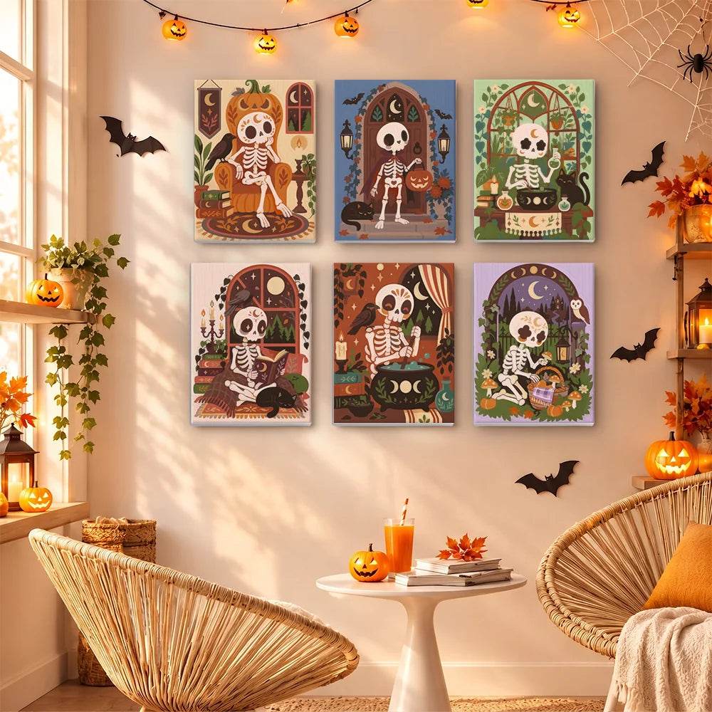 Paint by Numbers – 6 Mini Paintings | Boho Skeleton Witchcraft Set