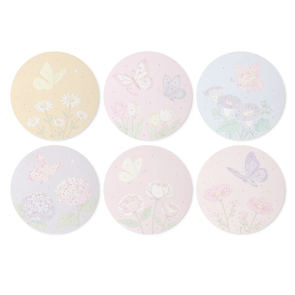 Paint by Numbers – 6 Mini Paintings | Butterflies and Blossoms (Round)