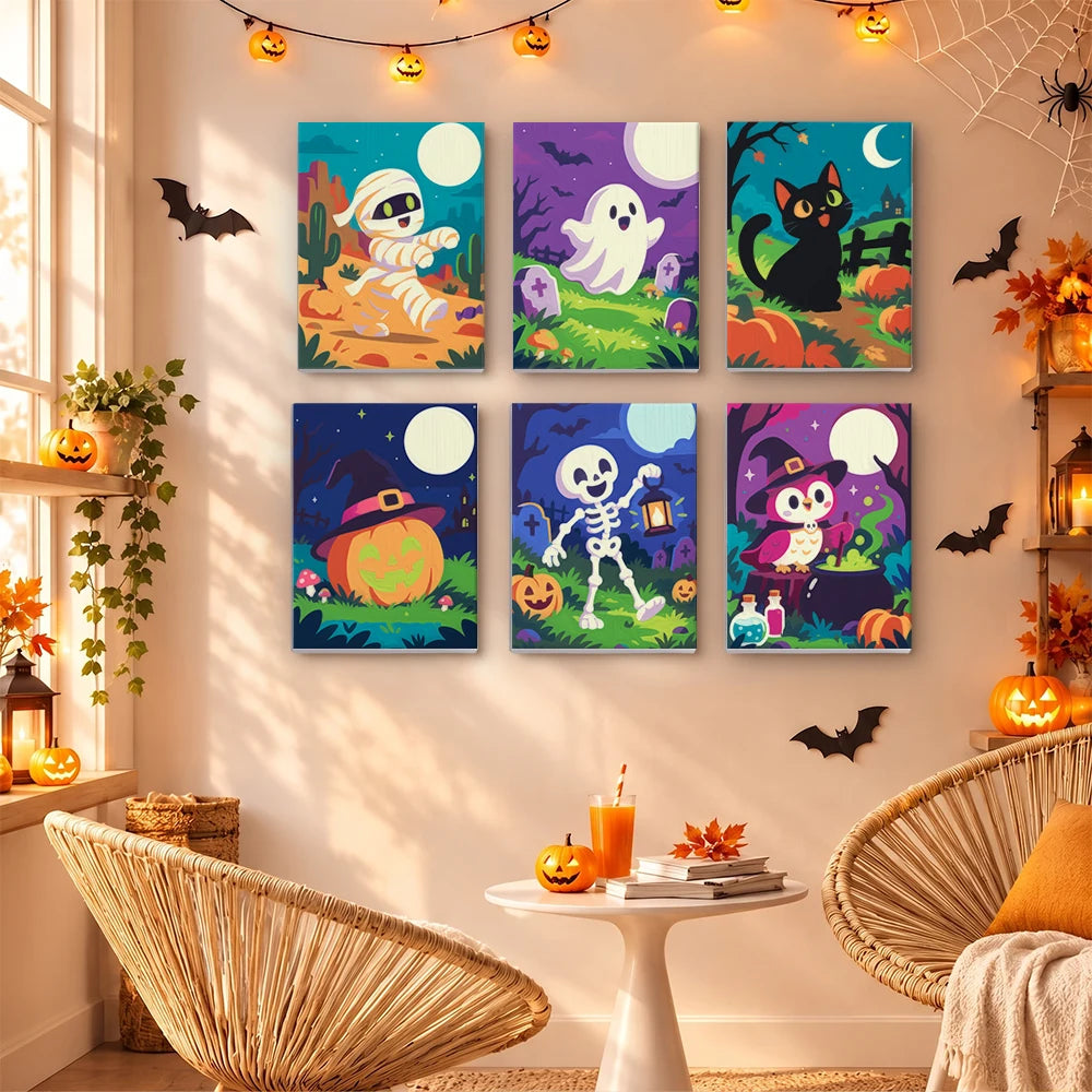 Paint by Numbers – 6 Mini Paintings | Colorful Graveyard Friends Set
