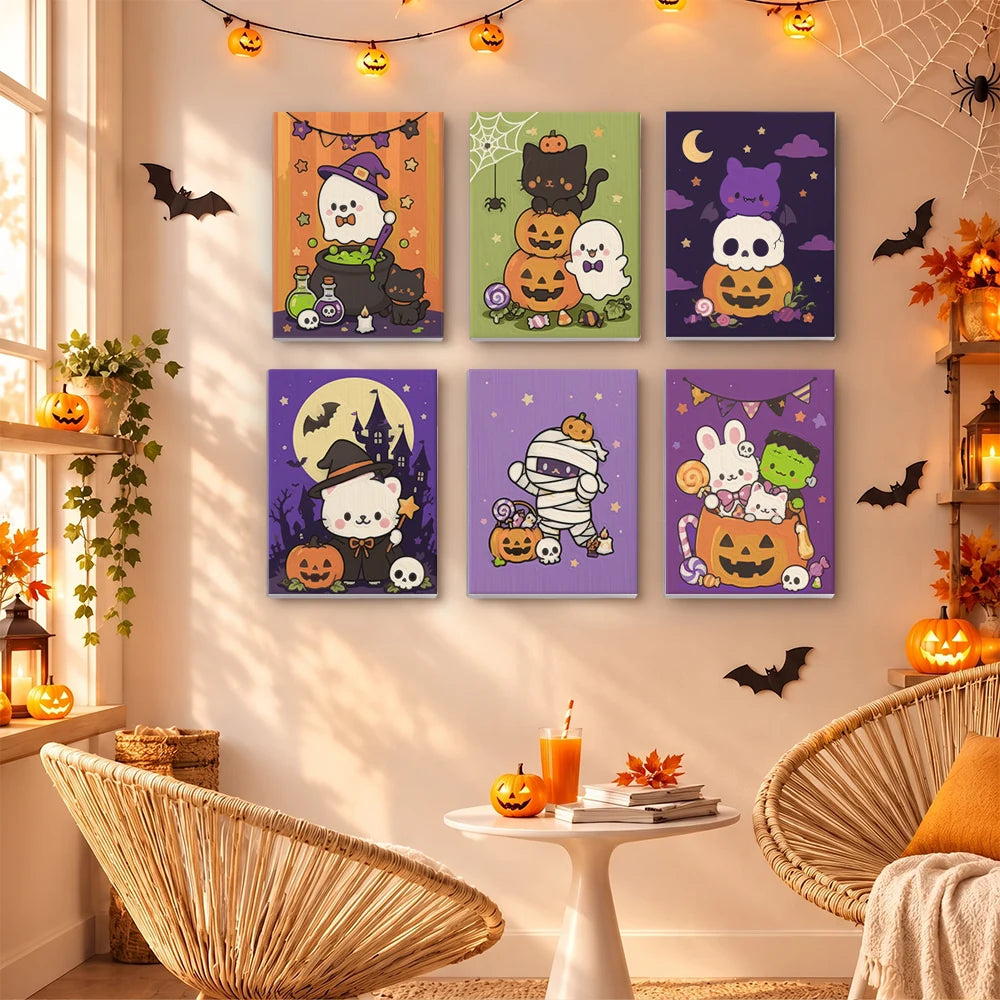 Paint by Numbers – 6 Mini Paintings | Cute Pastel Halloween Friends Set
