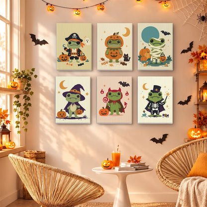 Paint by Numbers – 6 Mini Paintings | Frogs in Halloween Costumes Set