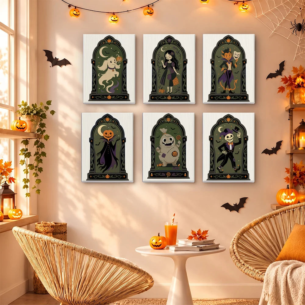 Paint by Numbers – 6 Mini Paintings | Gothic Arch Halloween Portraits Set