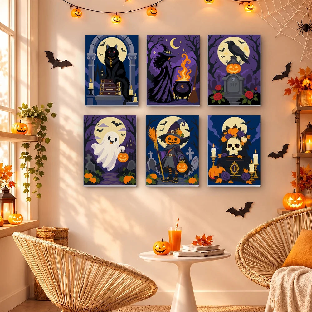 Paint by Numbers – 6 Mini Paintings | Gothic Graveyard Night Set