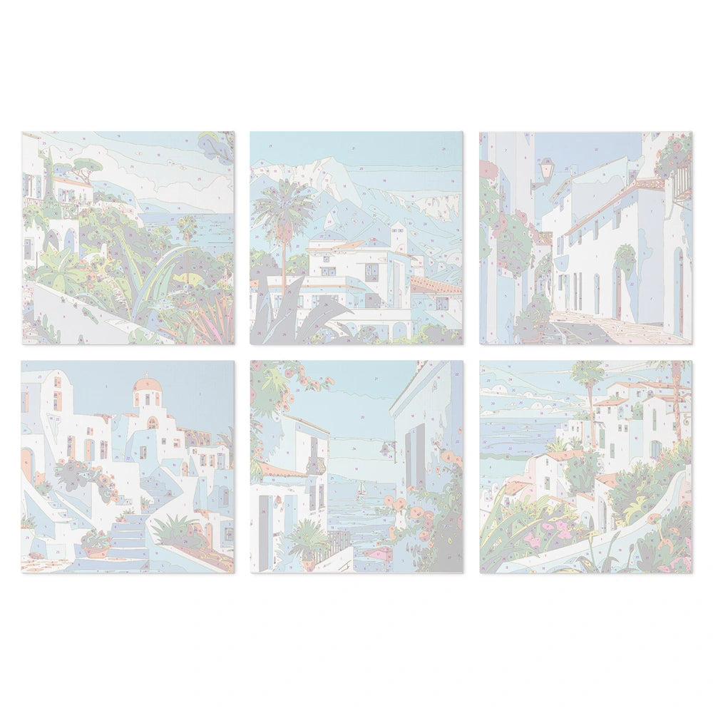Paint by Numbers – 6 Mini Paintings | Greek Island Alleys (Square)