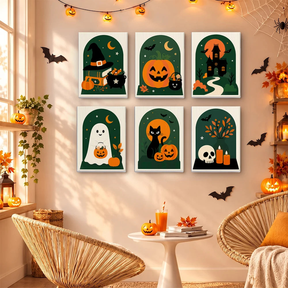 Paint by Numbers – 6 Mini Paintings | Green Arch Halloween Scenes Set