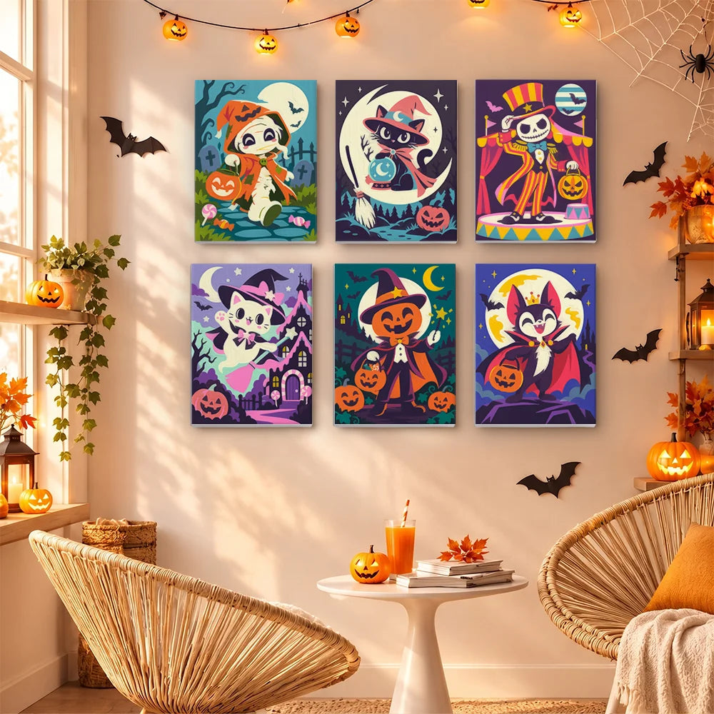 Paint by Numbers – 6 Mini Paintings | Halloween Circus Characters Set