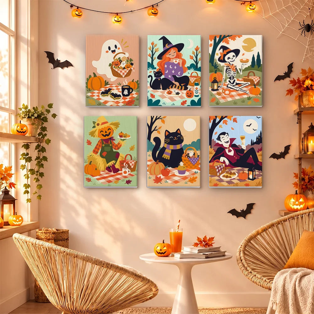 Paint by Numbers – 6 Mini Paintings | Halloween Picnic in the Park Set