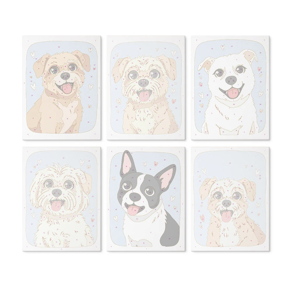 Paint by Numbers – 6 Mini Paintings | Happy Puppy Portraits