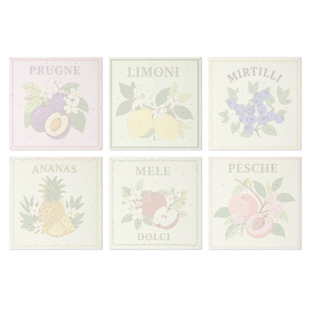 Paint by Numbers – 6 Mini Paintings | Italian Fruit Labels (Square)