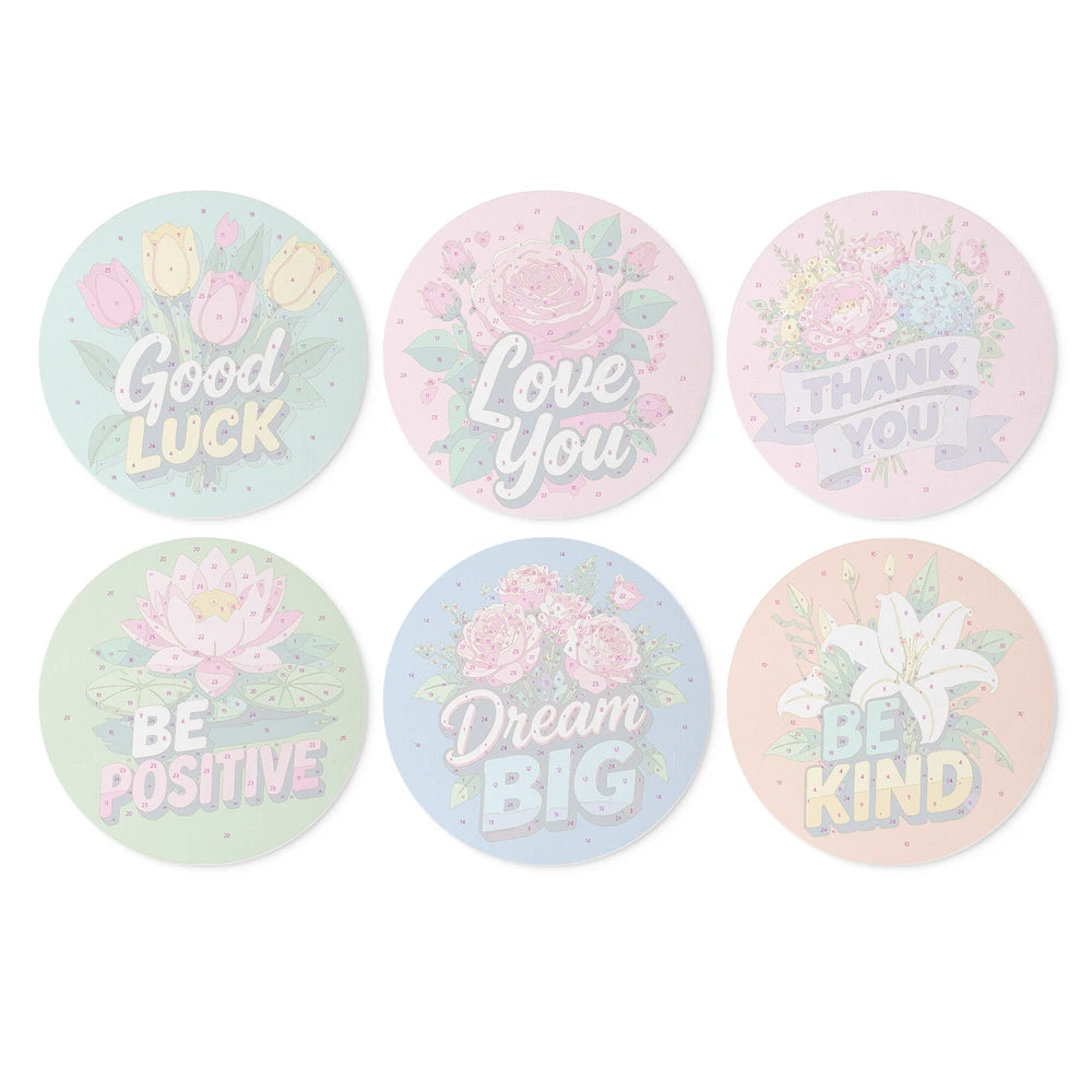 
Paint by Numbers – 6 Mini Paintings | Kind Words Flower Rounds (Round)