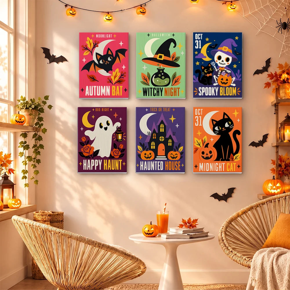 Paint by Numbers – 6 Mini Paintings | Midnight Cat and Spooky Bloom Posters Set