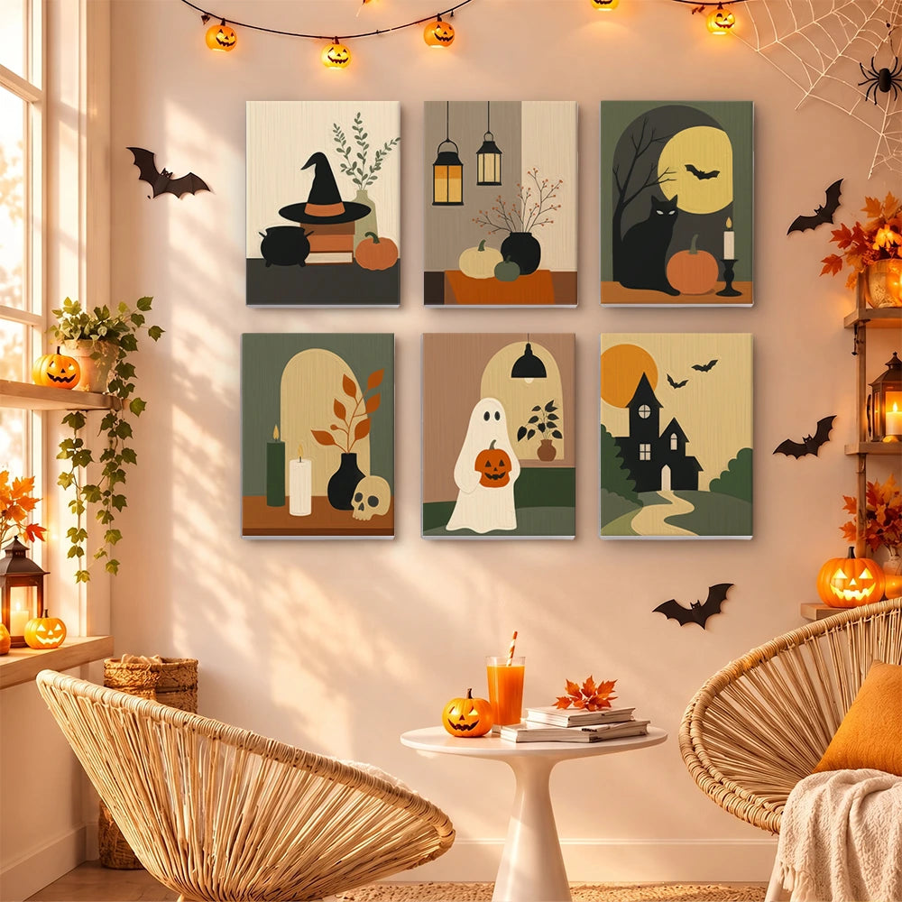 
Paint by Numbers – 6 Mini Paintings | Minimalist Halloween Interiors Set