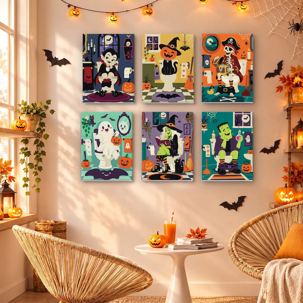 Paint by Numbers – 6 Mini Paintings | Monsters in the Bathroom Set