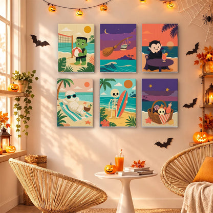 Paint by Numbers – 6 Mini Paintings | Monsters on Beach Vacation Set
