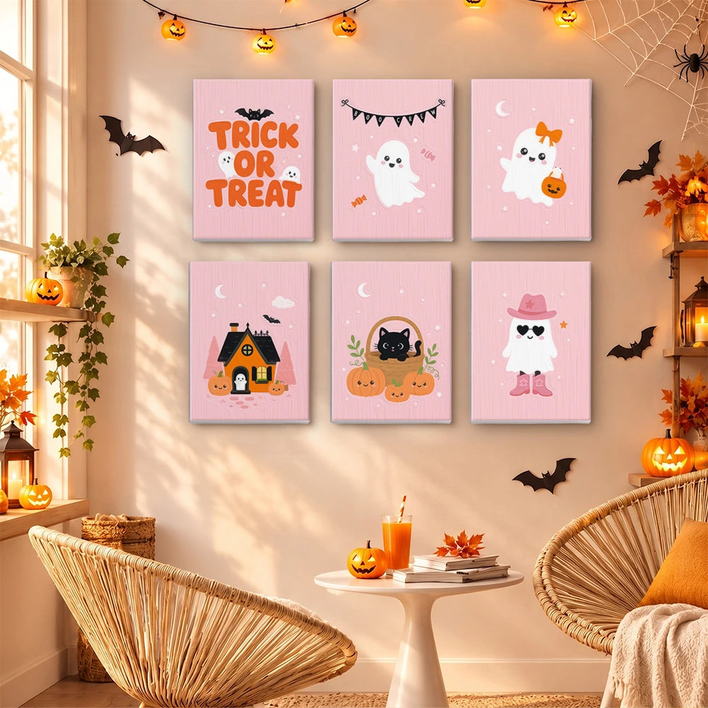 
Paint by Numbers – 6 Mini Paintings | Pink Trick or Treat Ghosts Set