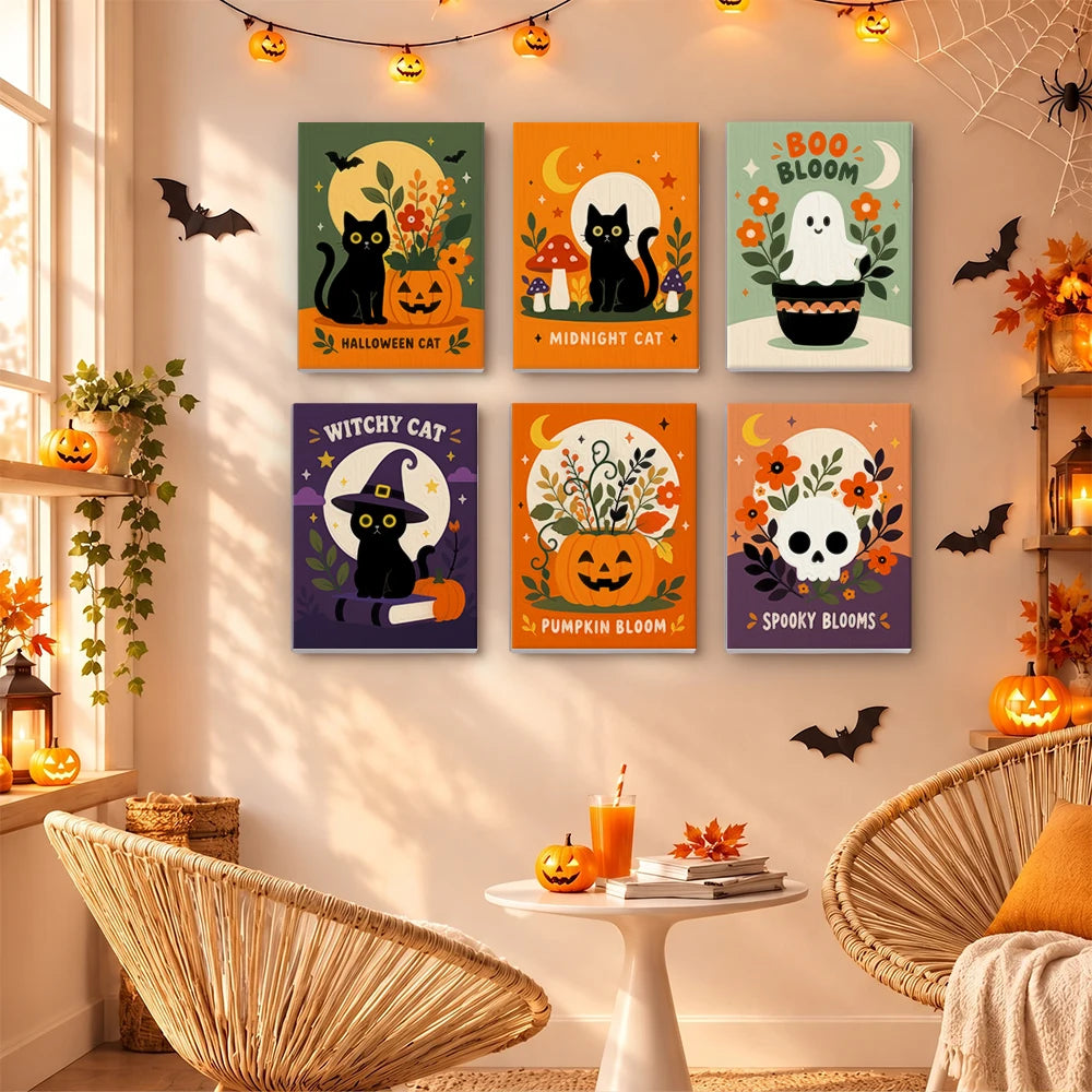 
Paint by Numbers – 6 Mini Paintings | Pumpkin Bloom Cats and Ghosts Set