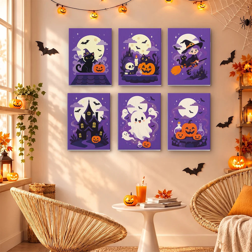 Paint by Numbers – 6 Mini Paintings | Purple Haunted Night Set