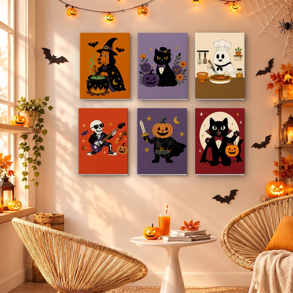 Paint by Numbers – 6 Mini Paintings | Retro Halloween Characters Set