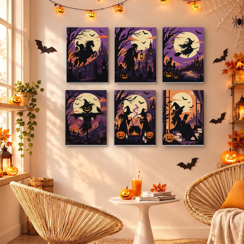 Paint by Numbers – 6 Mini Paintings | Silhouettes Under the Full Moon Set