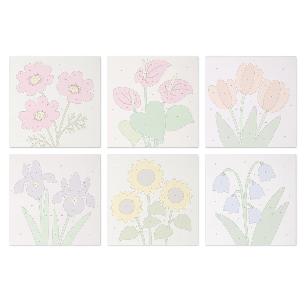 
Paint by Numbers – 6 Mini Paintings | Simple Garden Blooms (Square)