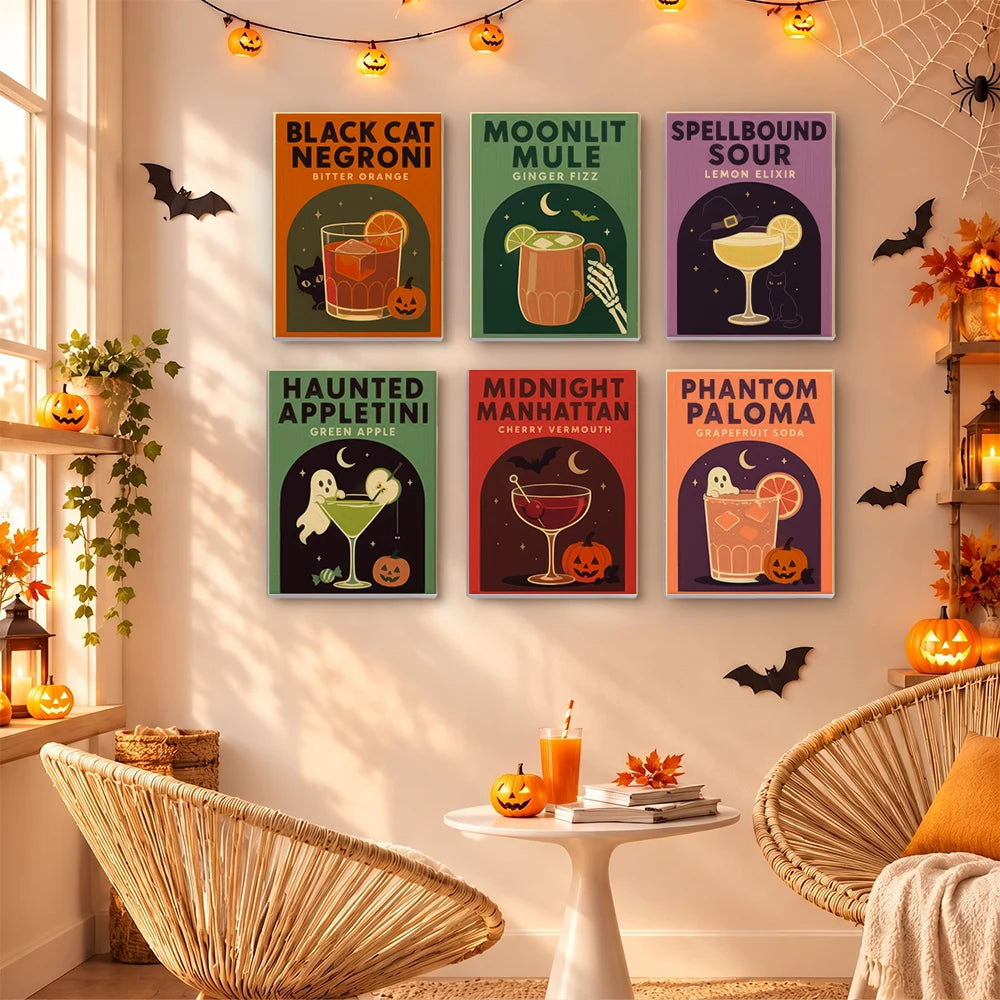 Paint by Numbers – 6 Mini Paintings | Spooky Cocktail Posters Set