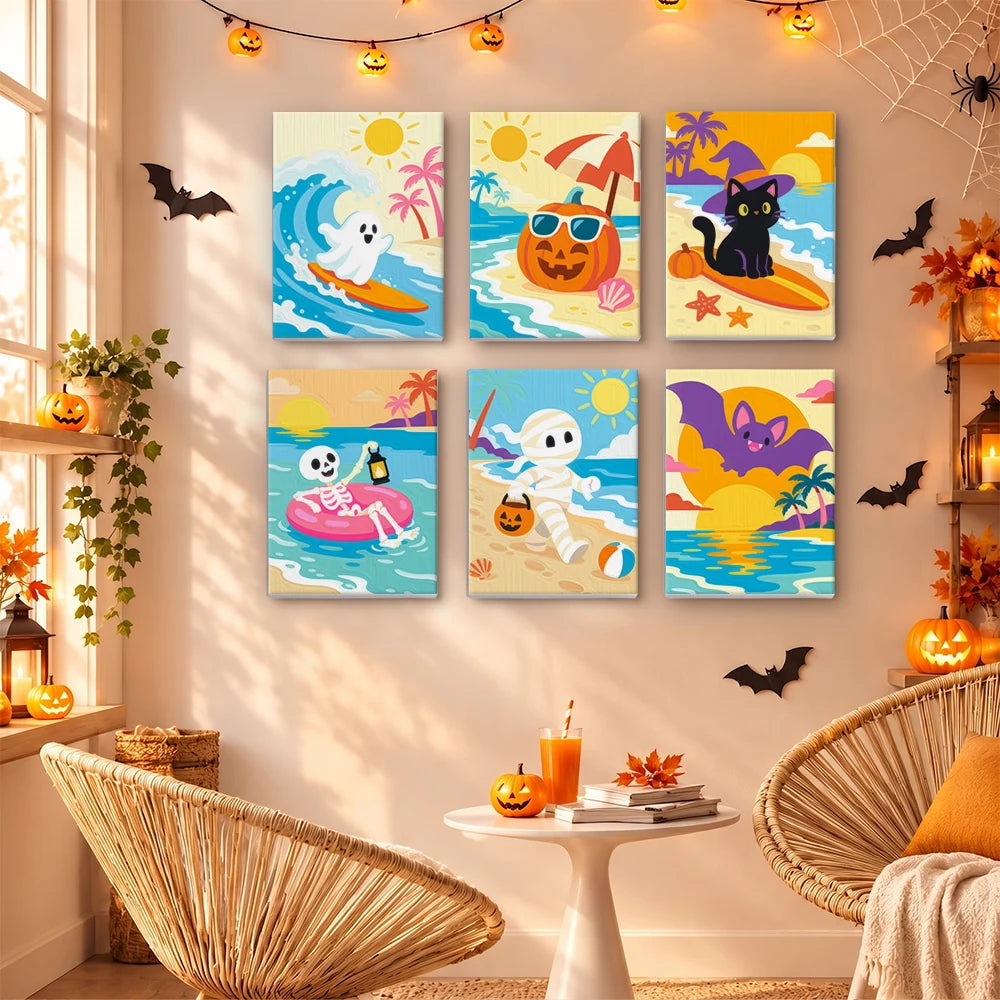 Paint by Numbers – 6 Mini Paintings | Spooky Summer Beach Days Set