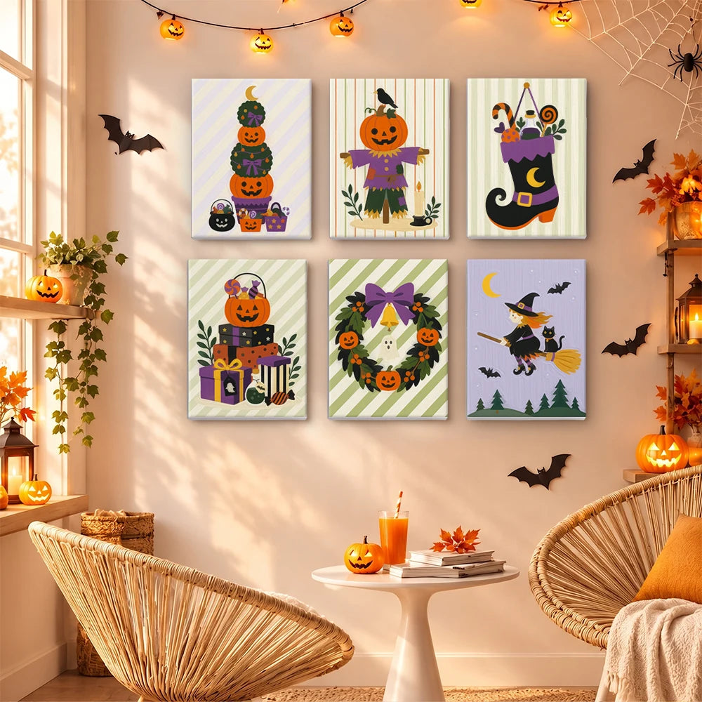Paint by Numbers – 6 Mini Paintings | Striped Halloween Decorations Set