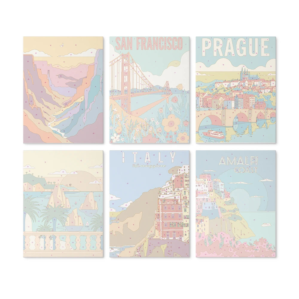 Paint by Numbers – 6 Mini Paintings | Vintage City Travel Posters