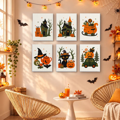 Paint by Numbers – 6 Mini Paintings | Vintage Halloween Village Set