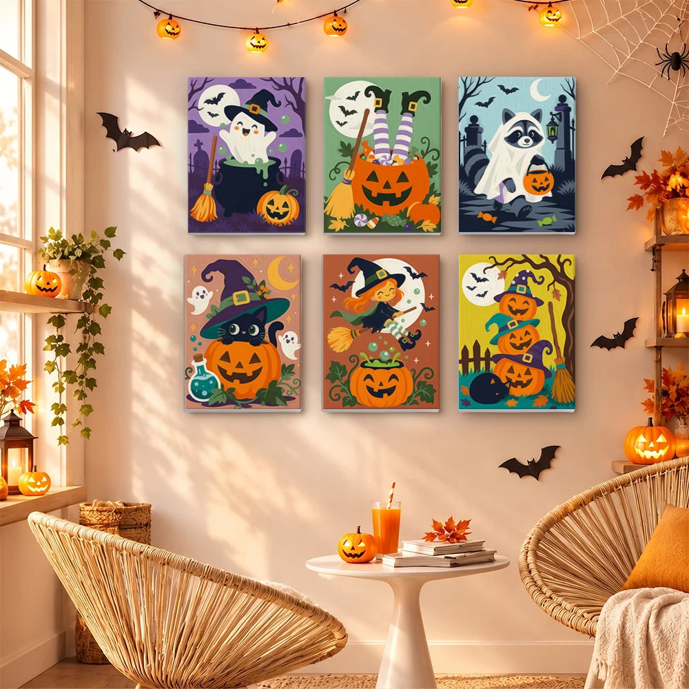 
Paint by Numbers – 6 Mini Paintings | Witch Hats and Mischief Set