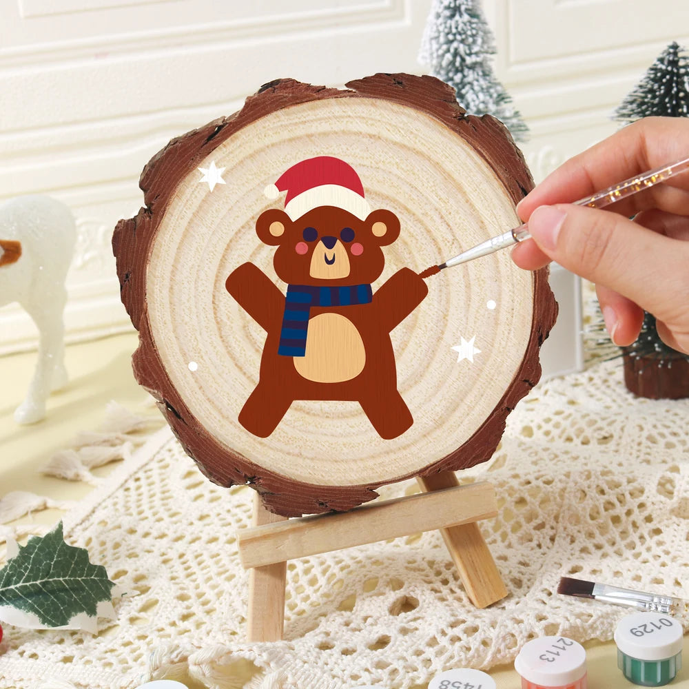 
Paint by Numbers - Wood Slice | Bear in a Blue Scarf