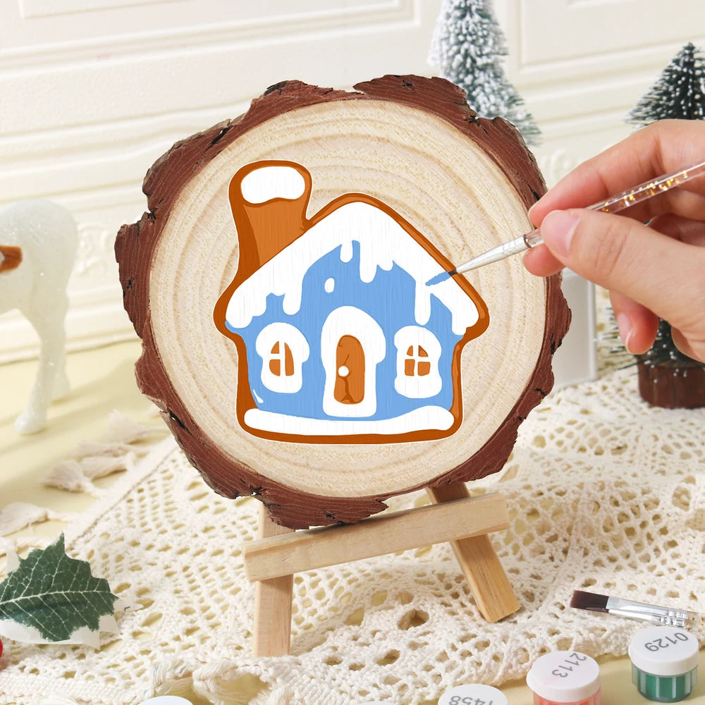 
Paint by Numbers - Wood Slice | Blue Gingerbread House